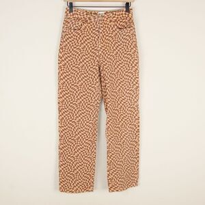 Princess Polly Brown Checkered High Waist Straight Leg Stretch Jeans Womens Sz 4